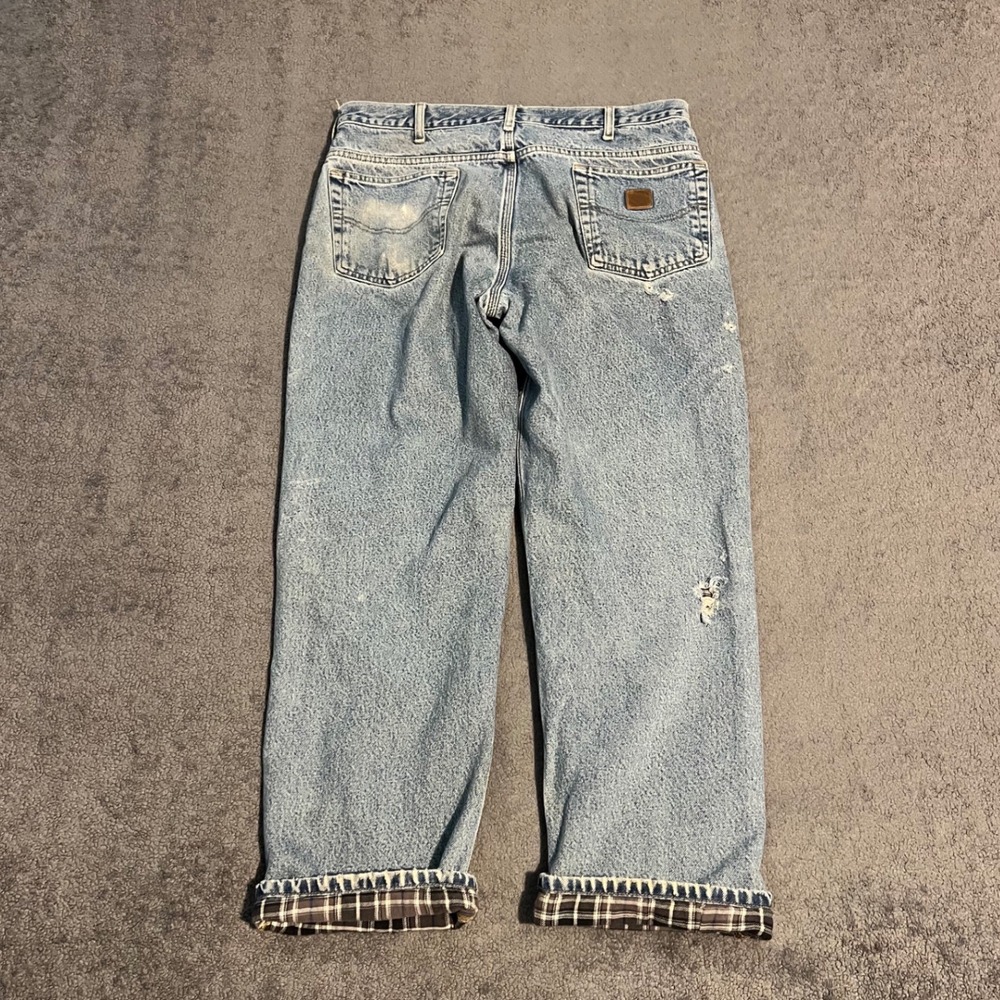 Vintage Carhartt Flannel Lined Distressed Jeans Mens 34x29 Light Wash Workwear
